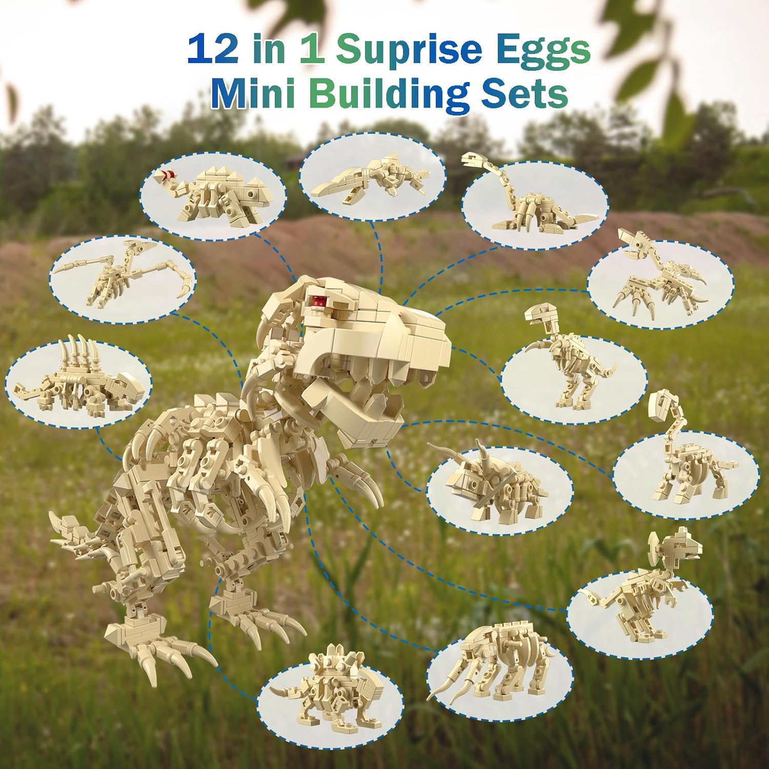 12 in 1 Dinosaur Skeleton Buil - đánh giá và giá Dinosaur Figurine Set